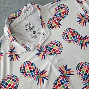 Proud 90 Golf Is Fun Mens 2X Pineapple Print Performance Polo Shirt White Multi